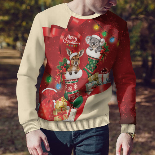 Kangaroo Koala Cockatoo Christmas Australia Ugly Christmas Sweater Aussie Xmas Sock Coquette Bow