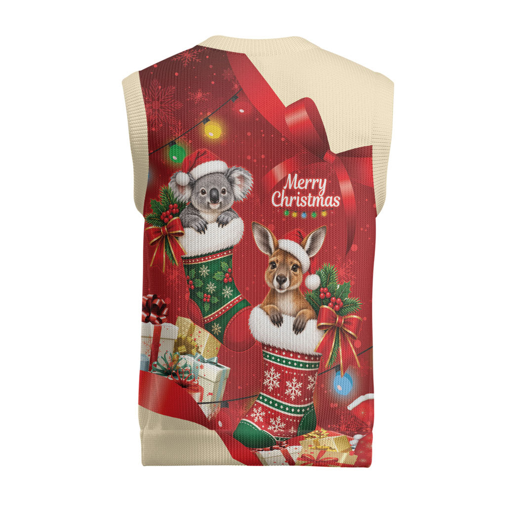 Kangaroo Koala Cockatoo Christmas Australia Christmas Knitted V-Neck Vest Aussie Xmas Sock Coquette Bow