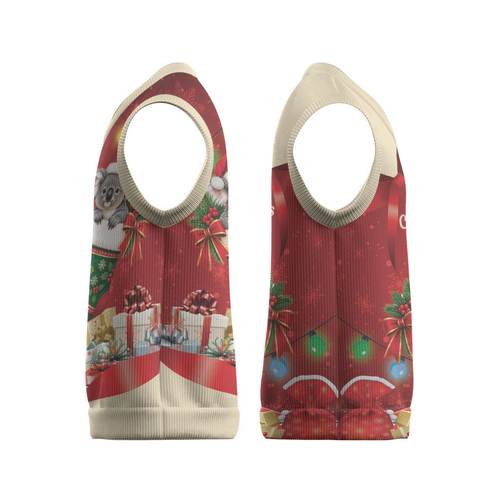 Kangaroo Koala Cockatoo Christmas Australia Christmas Knitted V-Neck Vest Aussie Xmas Sock Coquette Bow