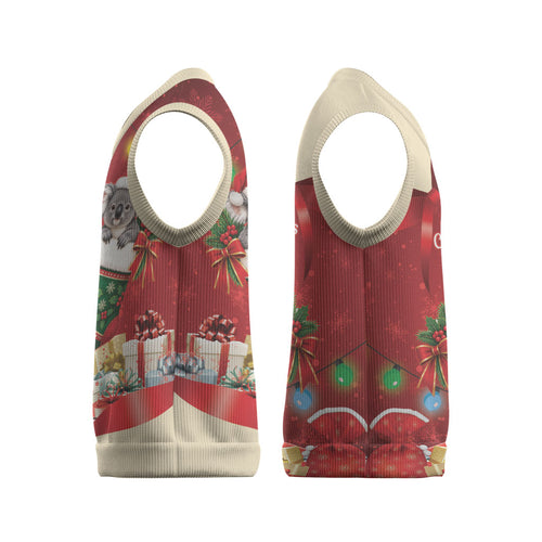 Kangaroo Koala Cockatoo Christmas Australia Christmas Knitted V-Neck Vest Aussie Xmas Sock Coquette Bow