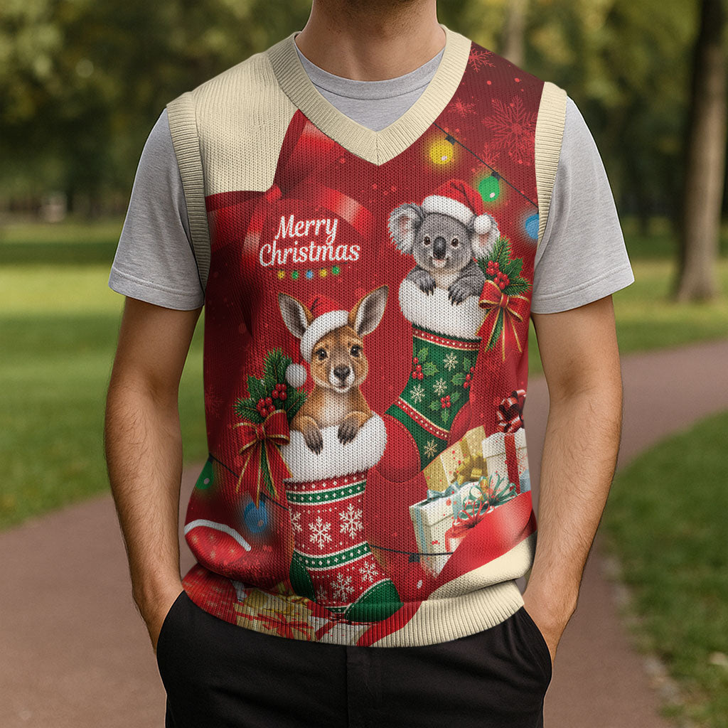 Kangaroo Koala Cockatoo Christmas Australia Christmas Knitted V-Neck Vest Aussie Xmas Sock Coquette Bow