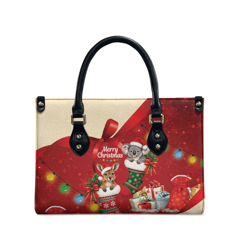 Kangaroo Koala Cockatoo Christmas Australia Leather Bag Aussie Xmas Sock Coquette Bow