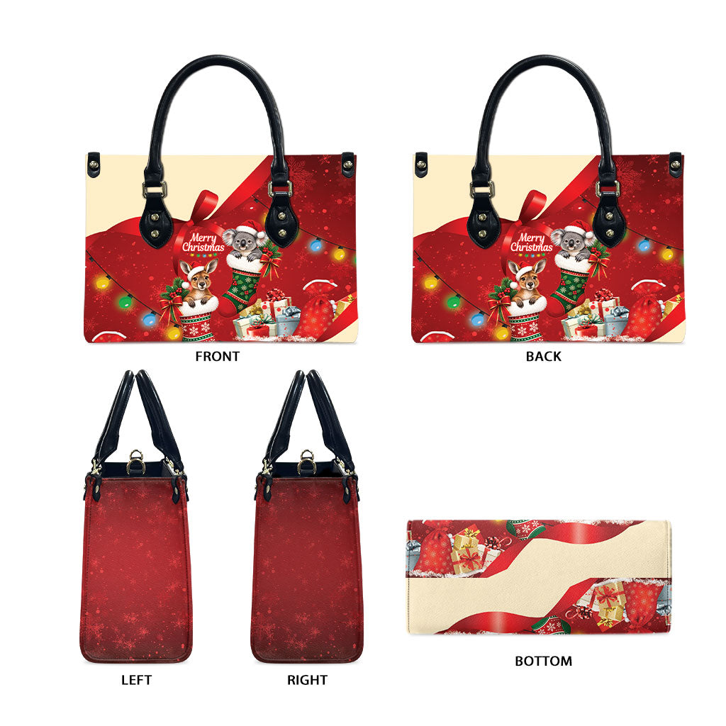 Kangaroo Koala Cockatoo Christmas Australia Leather Bag Aussie Xmas Sock Coquette Bow