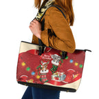 Kangaroo Koala Cockatoo Christmas Australia Leather Tote Bag Aussie Xmas Sock Coquette Bow