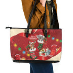 Kangaroo Koala Cockatoo Christmas Australia Leather Tote Bag Aussie Xmas Sock Coquette Bow