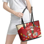 Kangaroo Koala Cockatoo Christmas Australia Leather Tote Bag Aussie Xmas Sock Coquette Bow