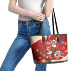 Kangaroo Koala Cockatoo Christmas Australia Leather Tote Bag Aussie Xmas Sock Coquette Bow