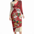 Kangaroo Koala Cockatoo Christmas Australia Long Sleeve Bodycon Dress Aussie Xmas Sock Coquette Bow