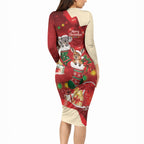 Kangaroo Koala Cockatoo Christmas Australia Long Sleeve Bodycon Dress Aussie Xmas Sock Coquette Bow