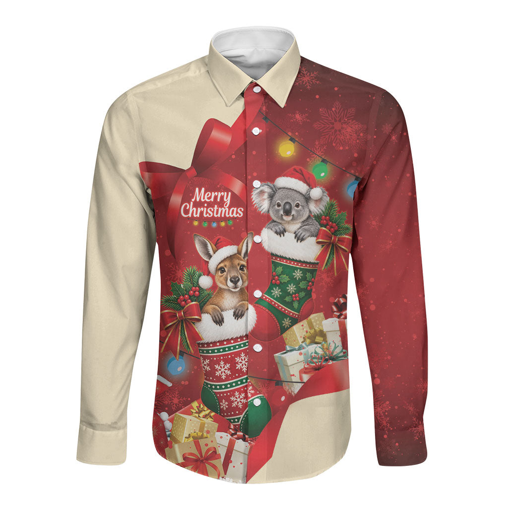 Kangaroo Koala Cockatoo Christmas Australia Long Sleeve Button Shirt Aussie Xmas Sock Coquette Bow