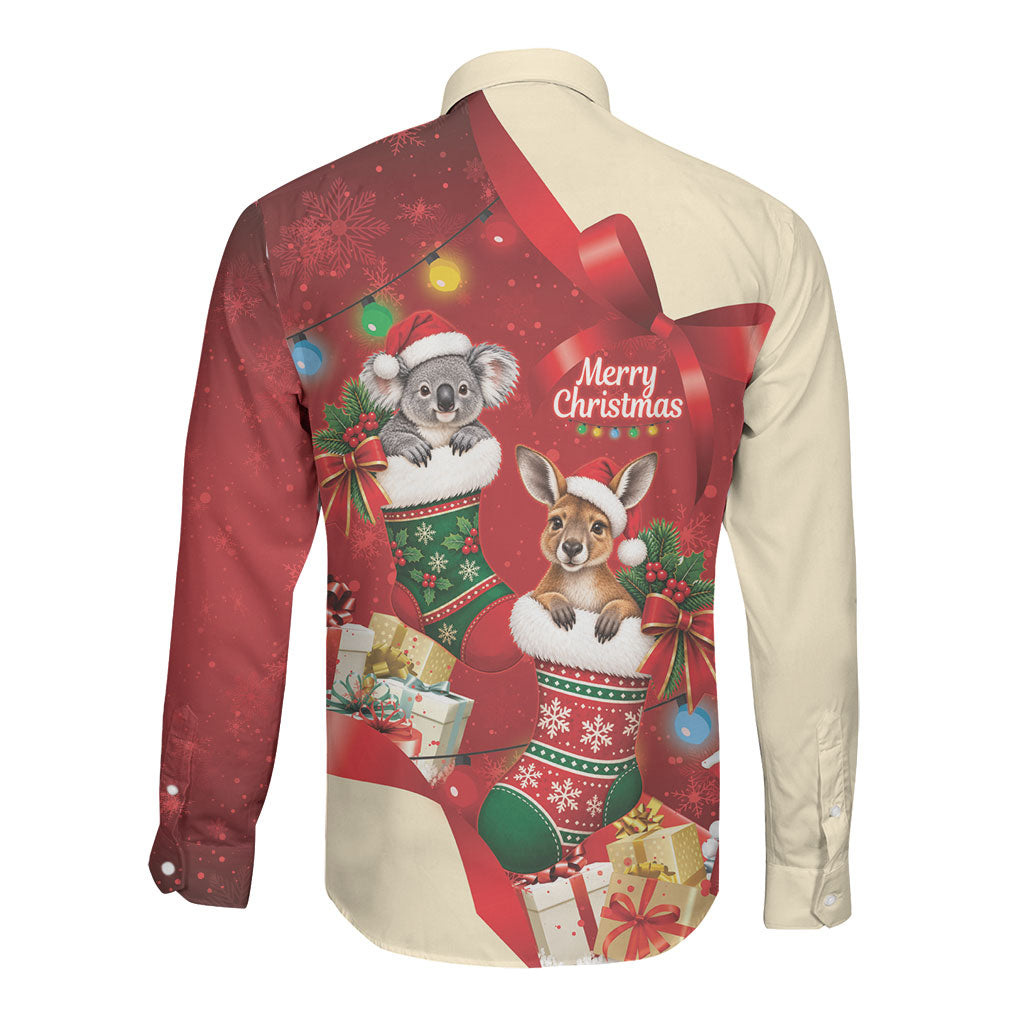Kangaroo Koala Cockatoo Christmas Australia Long Sleeve Button Shirt Aussie Xmas Sock Coquette Bow