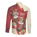 Kangaroo Koala Cockatoo Christmas Australia Long Sleeve Button Shirt Aussie Xmas Sock Coquette Bow