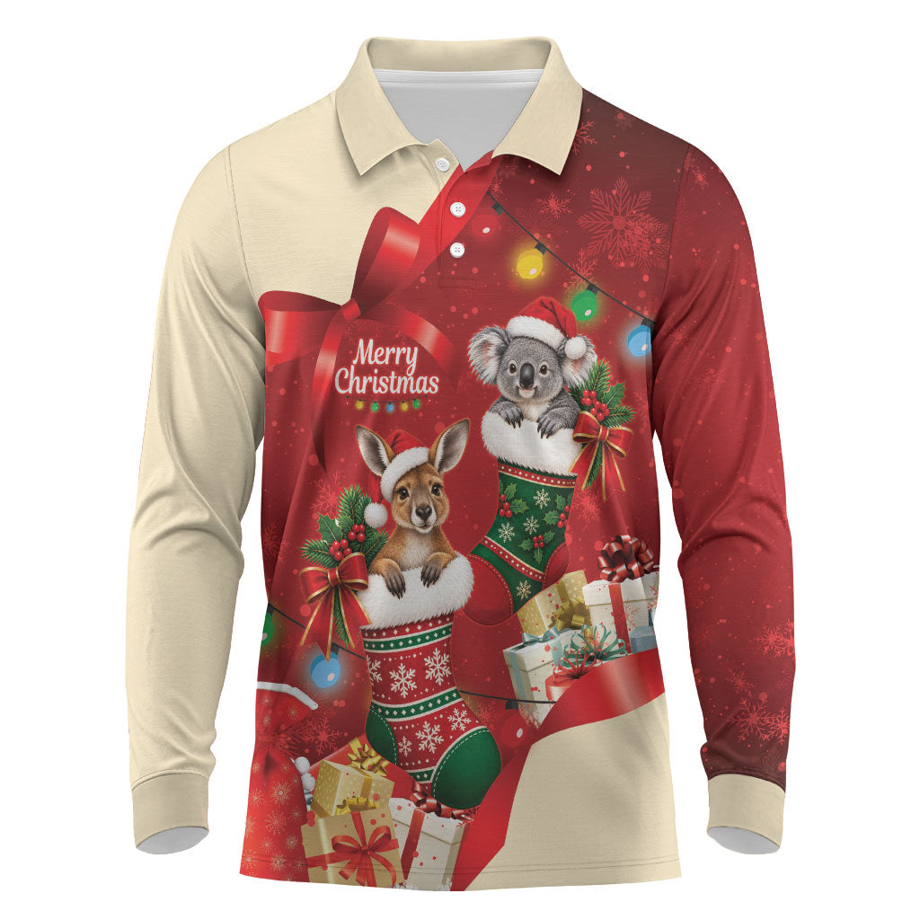 Kangaroo Koala Cockatoo Christmas Australia Long Sleeve Polo Shirt Aussie Xmas Sock Coquette Bow