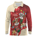 Kangaroo Koala Cockatoo Christmas Australia Long Sleeve Polo Shirt Aussie Xmas Sock Coquette Bow