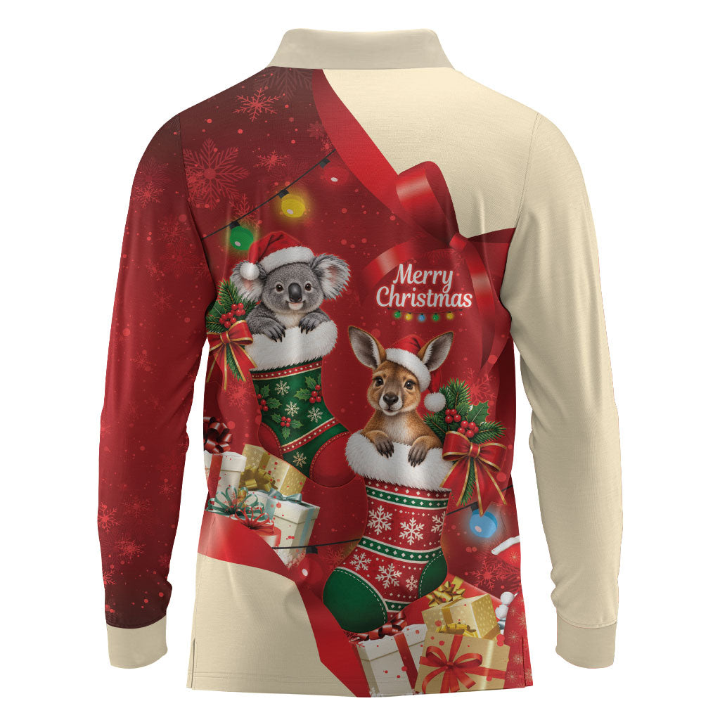 Kangaroo Koala Cockatoo Christmas Australia Long Sleeve Polo Shirt Aussie Xmas Sock Coquette Bow