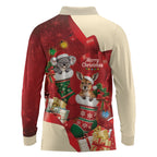 Kangaroo Koala Cockatoo Christmas Australia Long Sleeve Polo Shirt Aussie Xmas Sock Coquette Bow