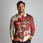 Kangaroo Koala Cockatoo Christmas Australia Long Sleeve Polo Shirt Aussie Xmas Sock Coquette Bow