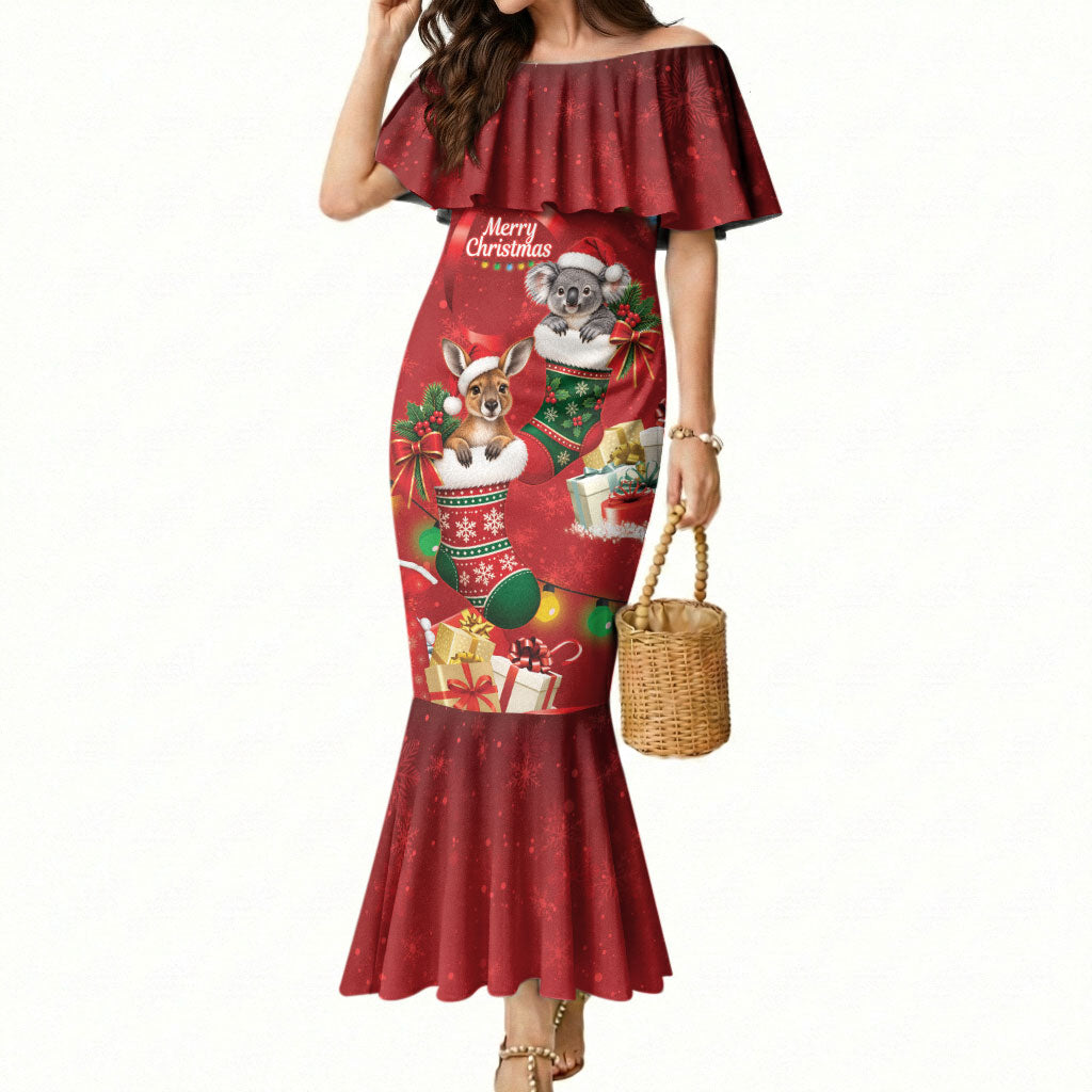 Kangaroo Koala Cockatoo Christmas Australia Mermaid Dress Aussie Xmas Sock Coquette Bow