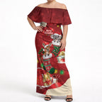 Kangaroo Koala Cockatoo Christmas Australia Off Shoulder Maxi Dress Aussie Xmas Sock Coquette Bow