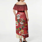 Kangaroo Koala Cockatoo Christmas Australia Off Shoulder Maxi Dress Aussie Xmas Sock Coquette Bow