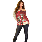 Kangaroo Koala Cockatoo Christmas Australia Off Shoulder Sweater Aussie Xmas Sock Coquette Bow