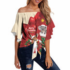 Kangaroo Koala Cockatoo Christmas Australia Off Shoulder Wrap Waist Top Aussie Xmas Sock Coquette Bow