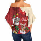 Kangaroo Koala Cockatoo Christmas Australia Off Shoulder Wrap Waist Top Aussie Xmas Sock Coquette Bow