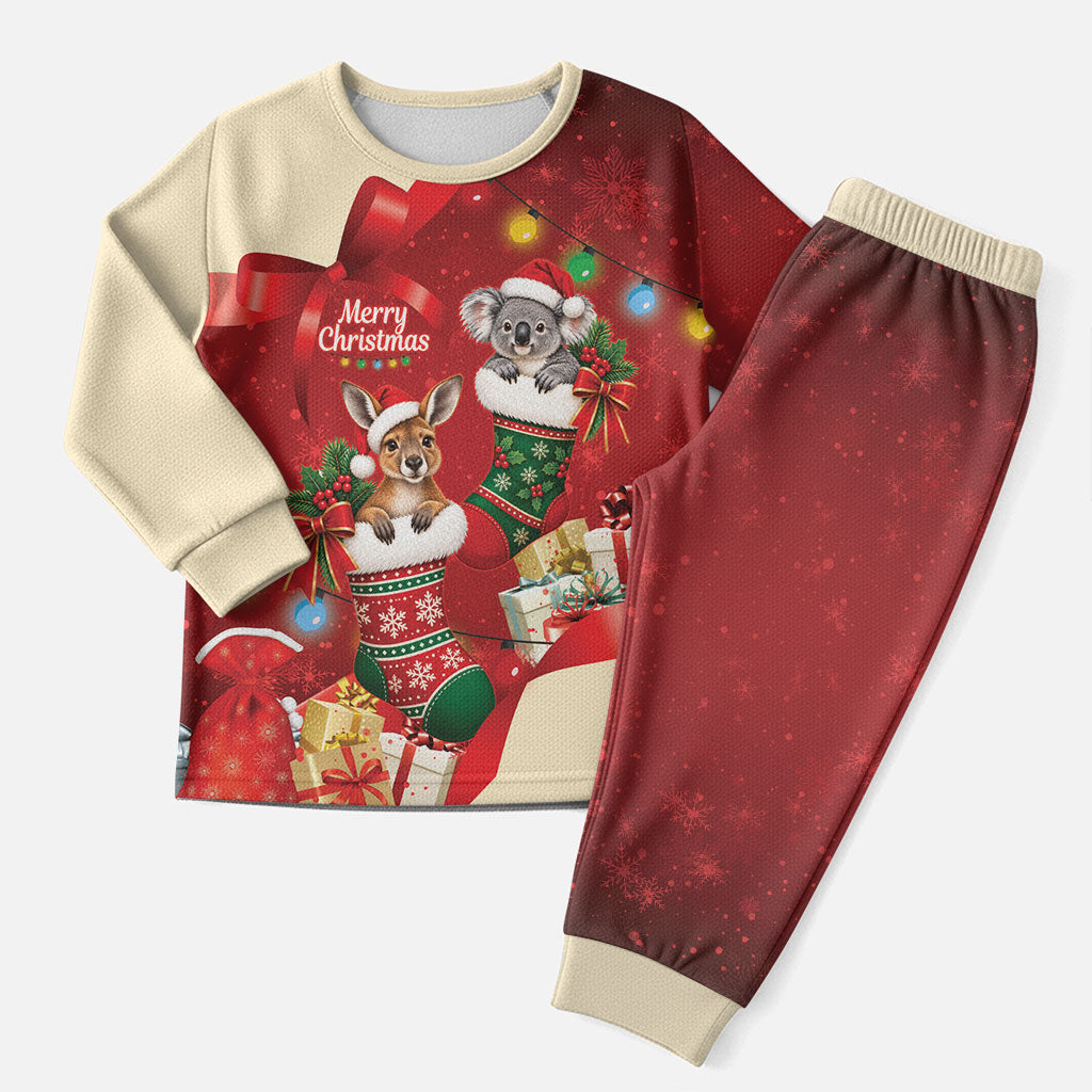 Kangaroo Koala Cockatoo Christmas Australia Christmas Pajama Set Aussie Xmas Sock Coquette Bow