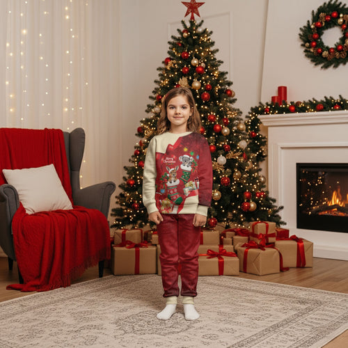 Kangaroo Koala Cockatoo Christmas Australia Christmas Pajama Set Aussie Xmas Sock Coquette Bow
