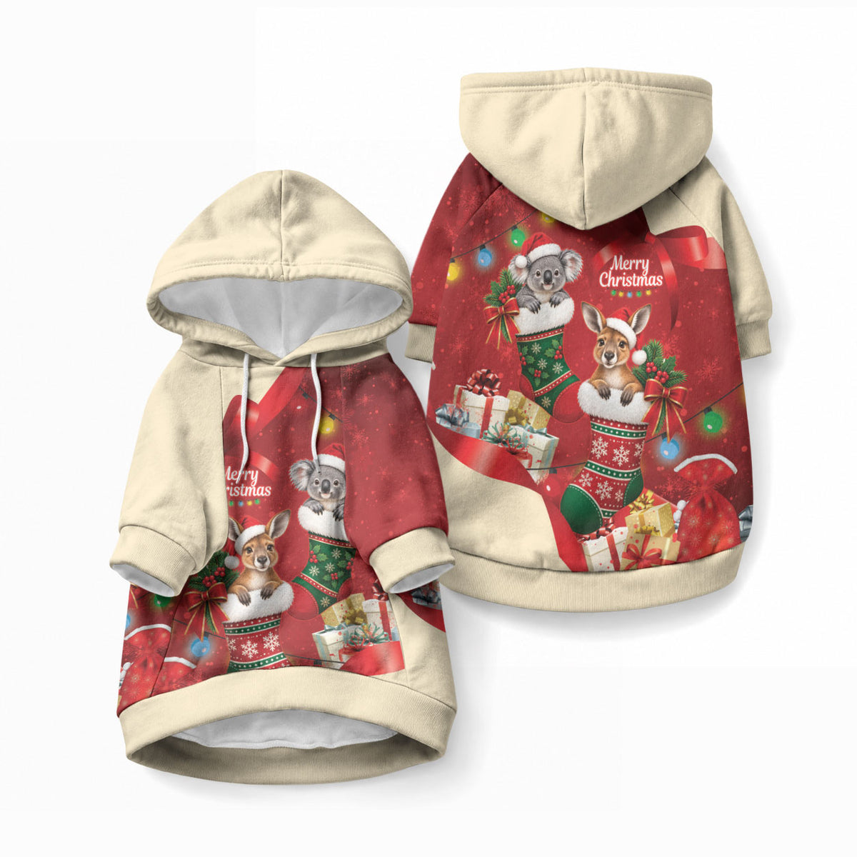 Kangaroo Koala Cockatoo Christmas Australia Pet Hoodie Aussie Xmas Sock Coquette Bow