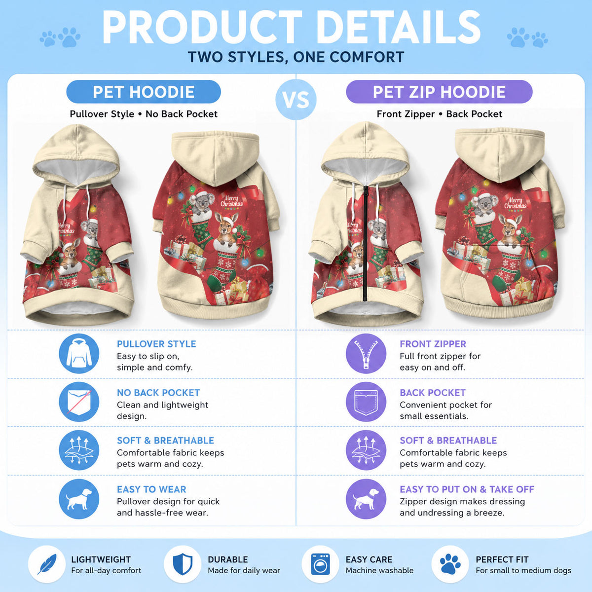 Kangaroo Koala Cockatoo Christmas Australia Pet Hoodie Aussie Xmas Sock Coquette Bow