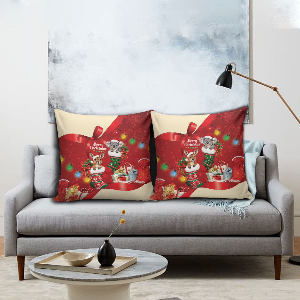 Kangaroo Koala Cockatoo Christmas Australia Pillow Cover Aussie Xmas Sock Coquette Bow