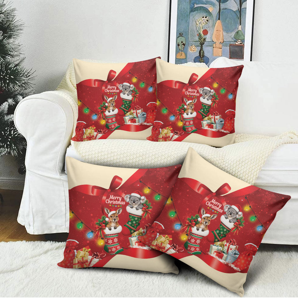 Kangaroo Koala Cockatoo Christmas Australia Pillow Cover Aussie Xmas Sock Coquette Bow