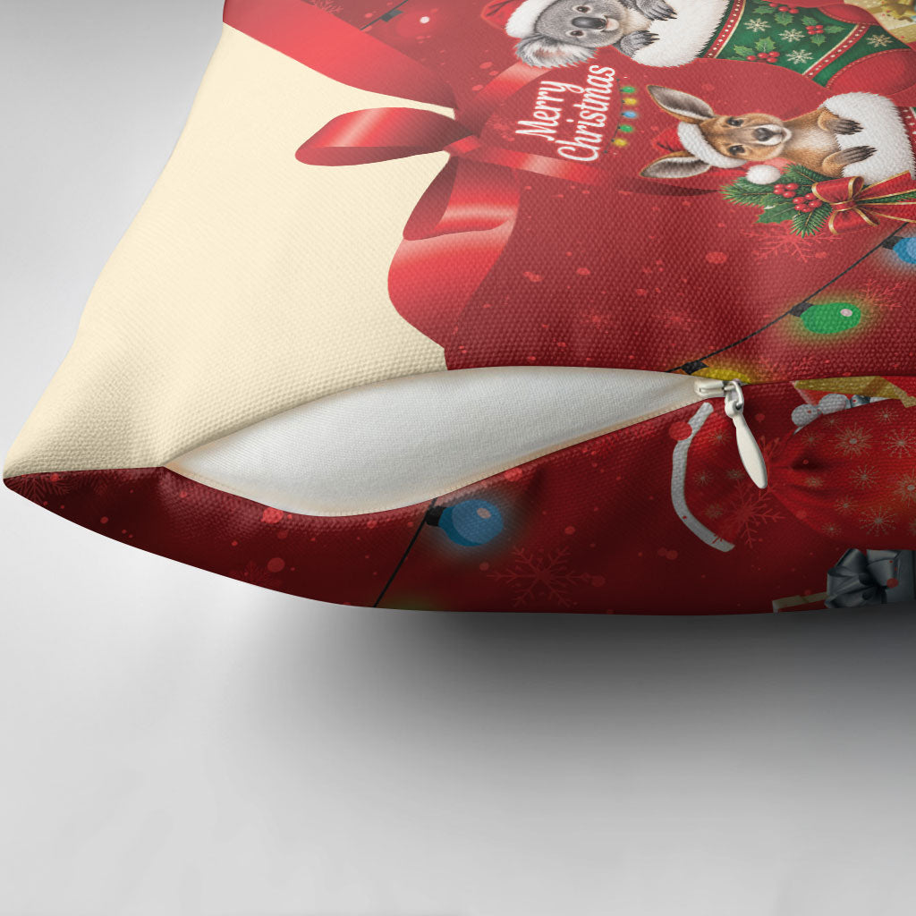 Kangaroo Koala Cockatoo Christmas Australia Pillow Cover Aussie Xmas Sock Coquette Bow