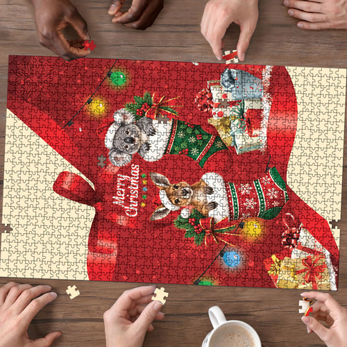 Kangaroo Koala Cockatoo Christmas Australia Puzzle Aussie Xmas Sock Coquette Bow