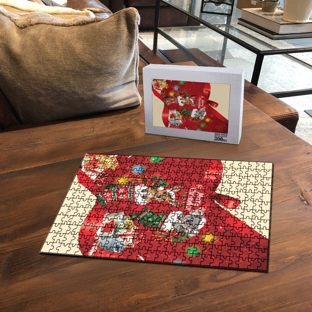 Kangaroo Koala Cockatoo Christmas Australia Puzzle Aussie Xmas Sock Coquette Bow