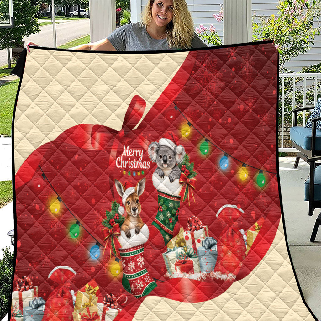 Kangaroo Koala Cockatoo Christmas Australia Quilt Aussie Xmas Sock Coquette Bow