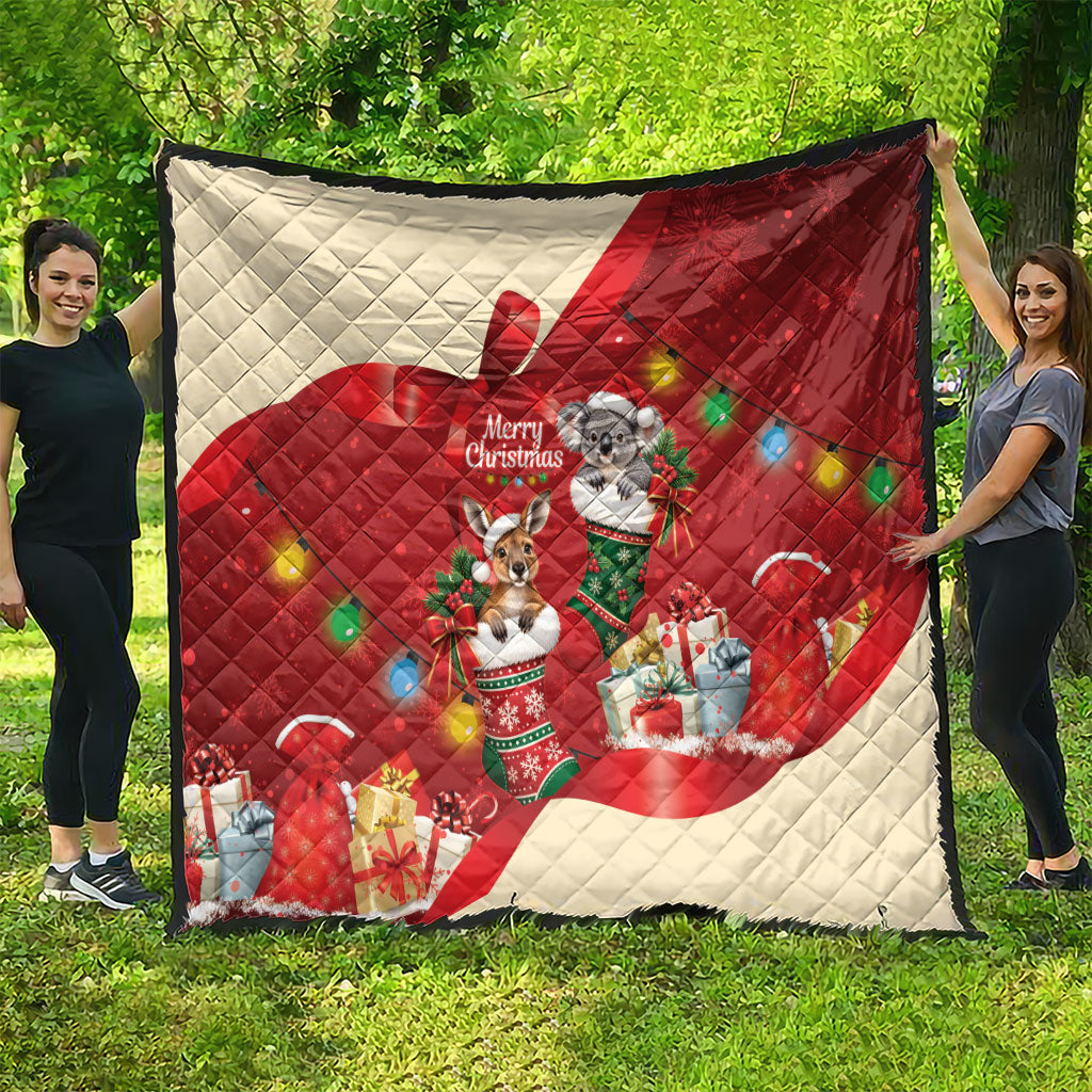Kangaroo Koala Cockatoo Christmas Australia Quilt Aussie Xmas Sock Coquette Bow