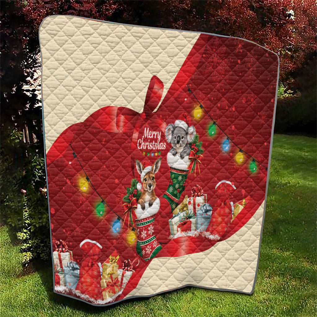 Kangaroo Koala Cockatoo Christmas Australia Quilt Aussie Xmas Sock Coquette Bow