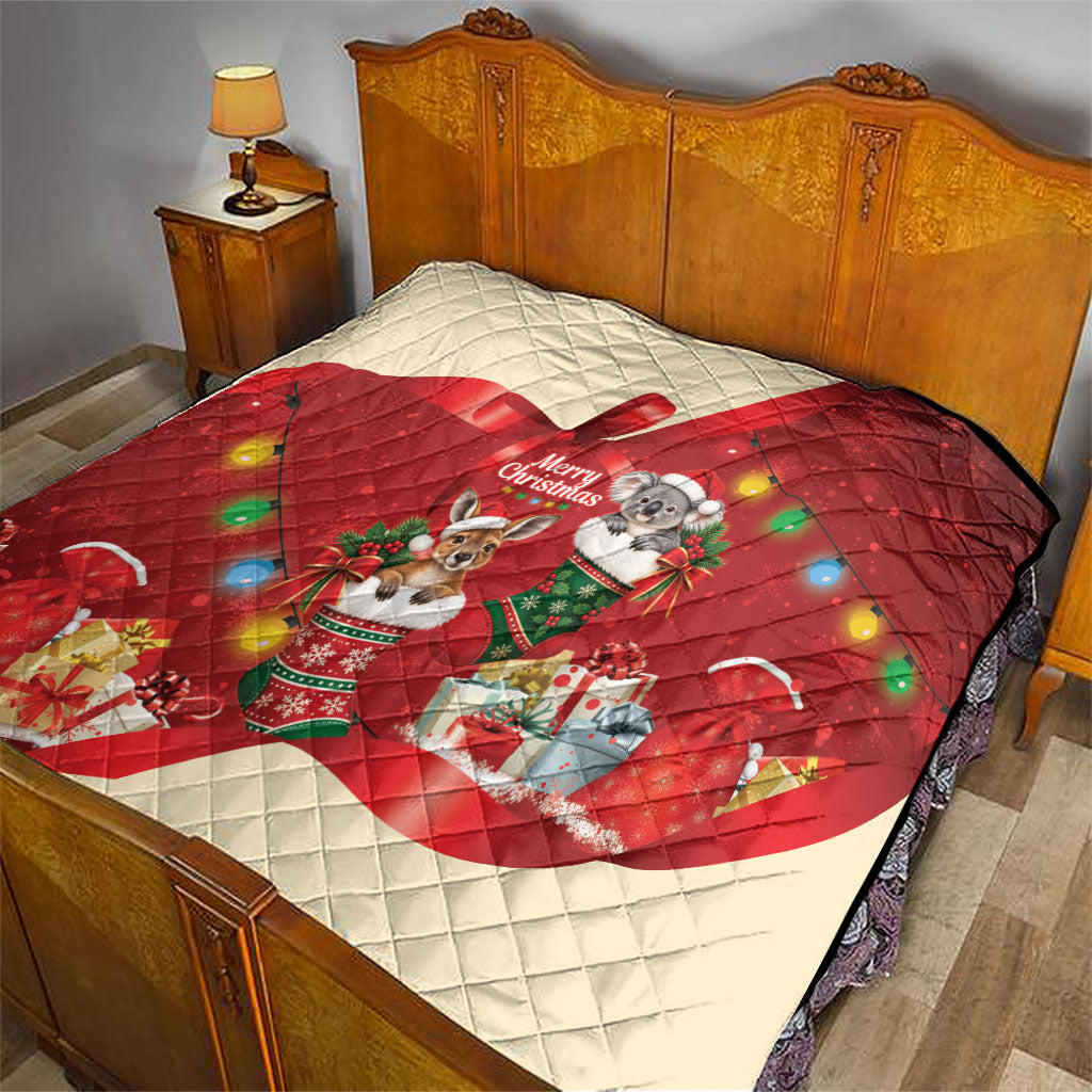 Kangaroo Koala Cockatoo Christmas Australia Quilt Aussie Xmas Sock Coquette Bow