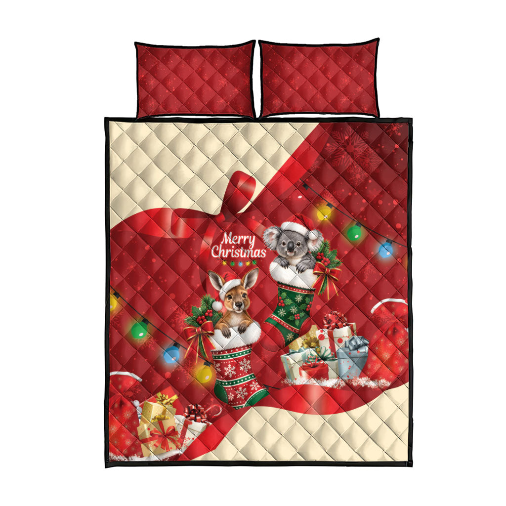 Kangaroo Koala Cockatoo Christmas Australia Quilt Bed Set Aussie Xmas Sock Coquette Bow