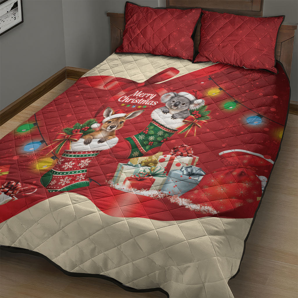 Kangaroo Koala Cockatoo Christmas Australia Quilt Bed Set Aussie Xmas Sock Coquette Bow