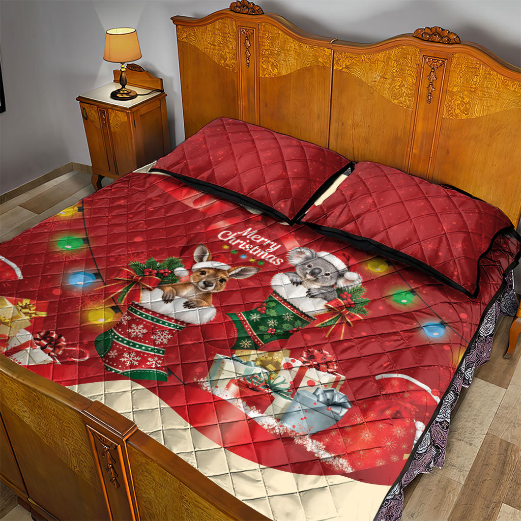 Kangaroo Koala Cockatoo Christmas Australia Quilt Bed Set Aussie Xmas Sock Coquette Bow
