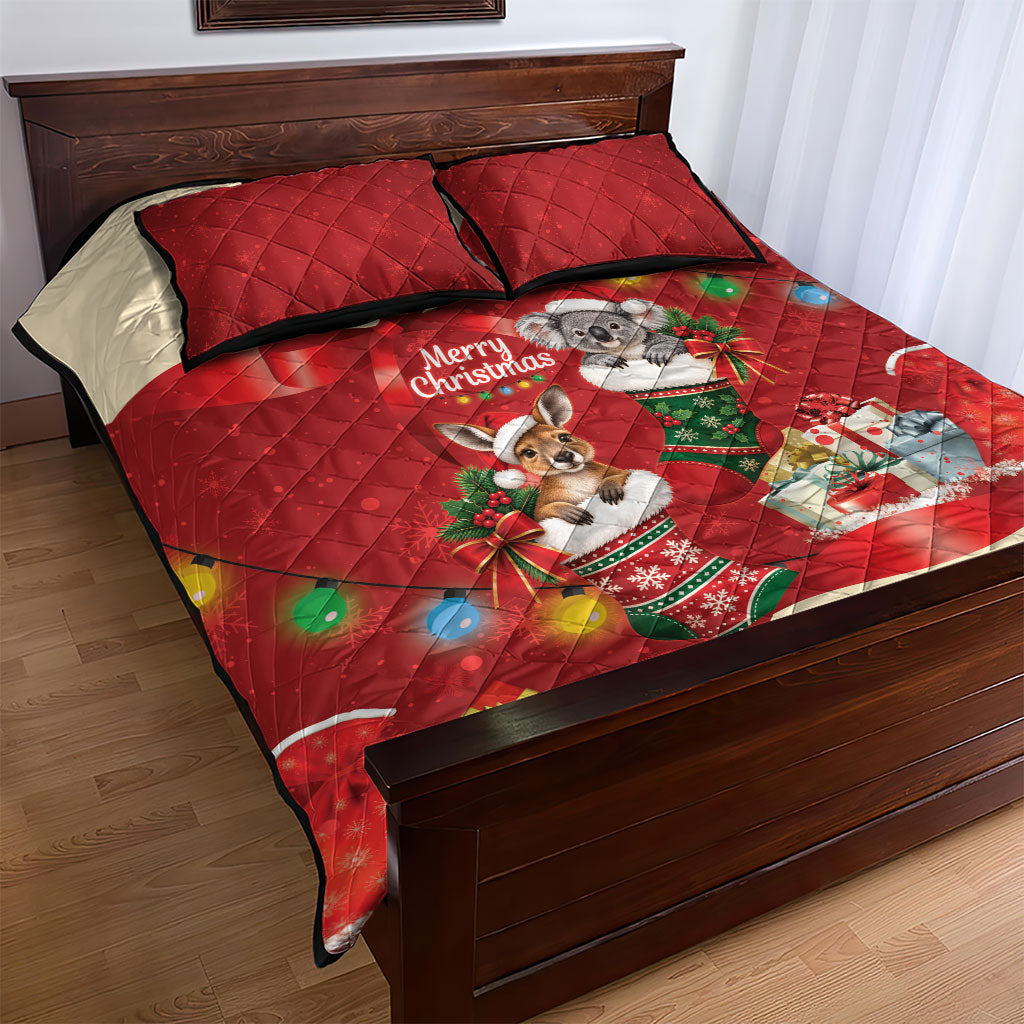 Kangaroo Koala Cockatoo Christmas Australia Quilt Bed Set Aussie Xmas Sock Coquette Bow