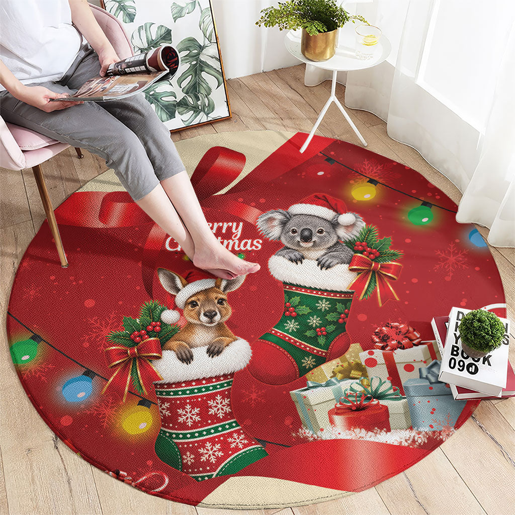 Kangaroo Koala Cockatoo Christmas Australia Round Carpet Aussie Xmas Sock Coquette Bow