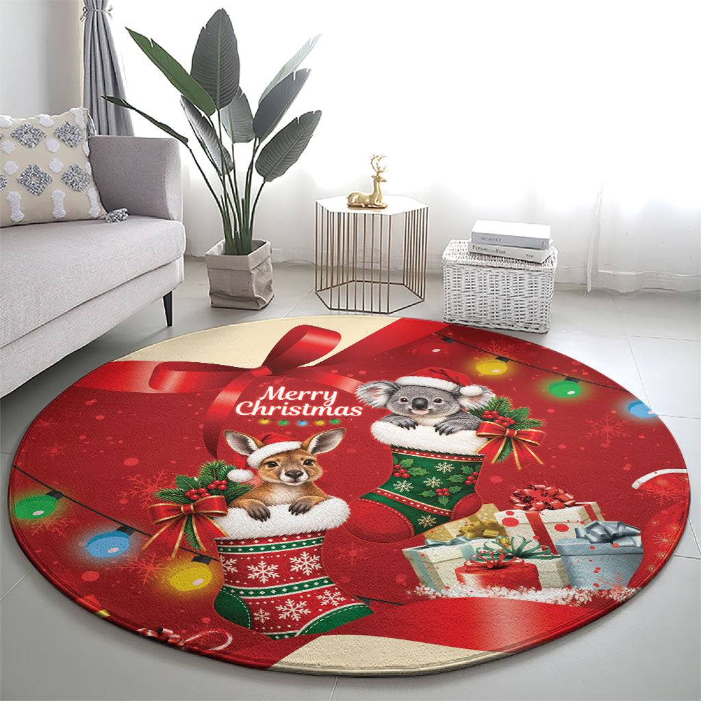 Kangaroo Koala Cockatoo Christmas Australia Round Carpet Aussie Xmas Sock Coquette Bow