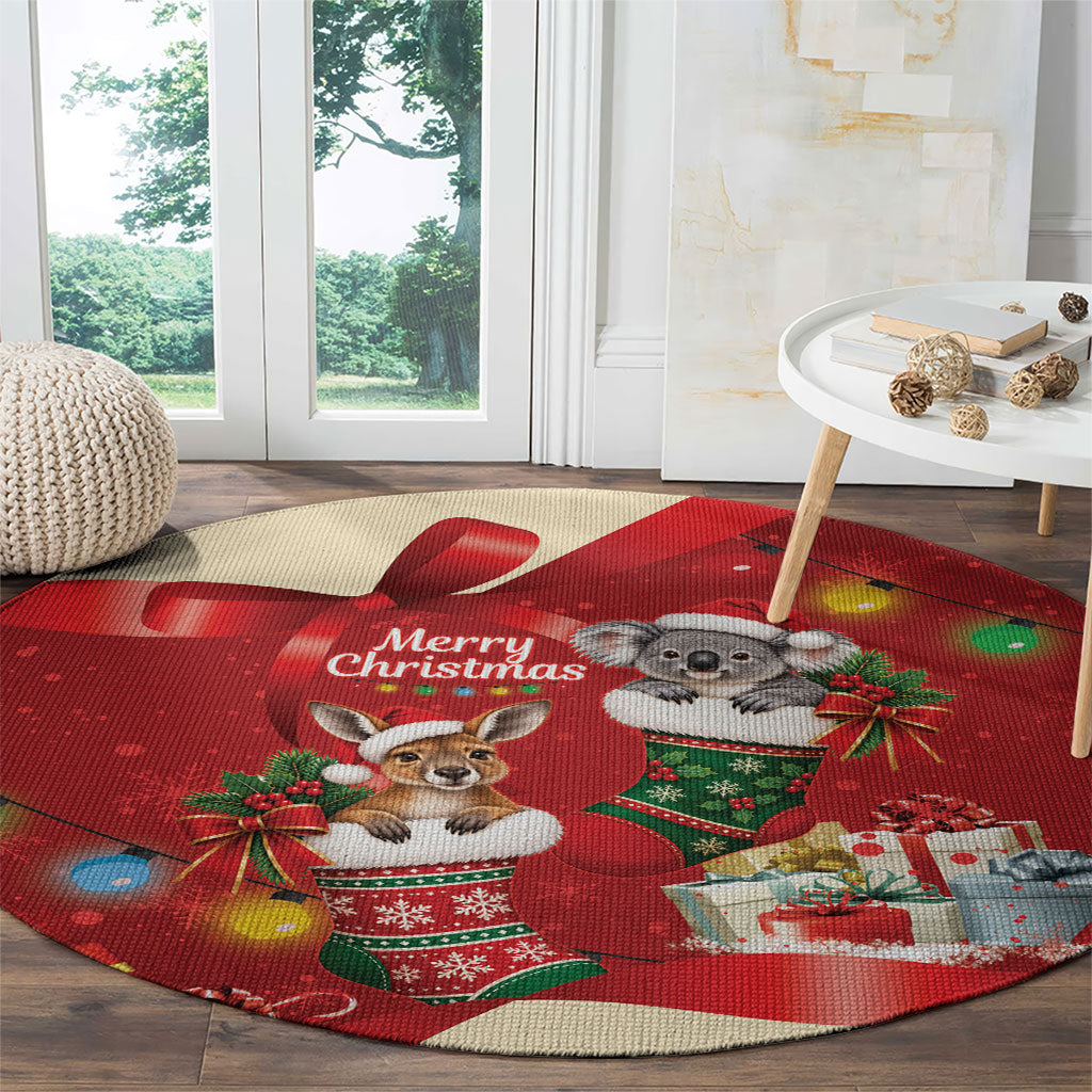 Kangaroo Koala Cockatoo Christmas Australia Round Carpet Aussie Xmas Sock Coquette Bow