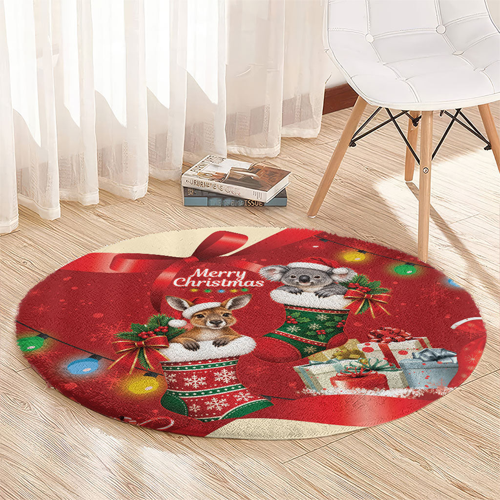 Kangaroo Koala Cockatoo Christmas Australia Round Carpet Aussie Xmas Sock Coquette Bow