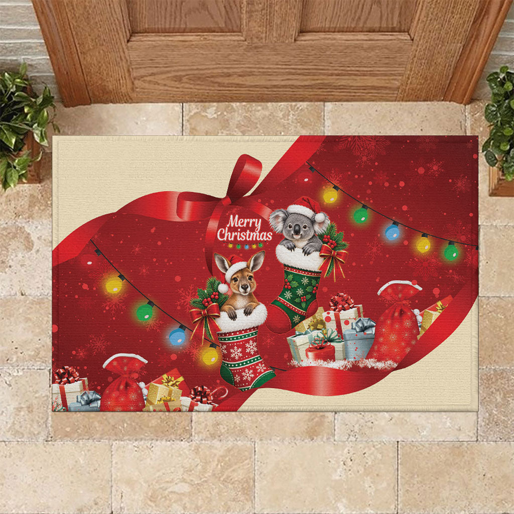 Kangaroo Koala Cockatoo Christmas Australia Rubber Doormat Aussie Xmas Sock Coquette Bow