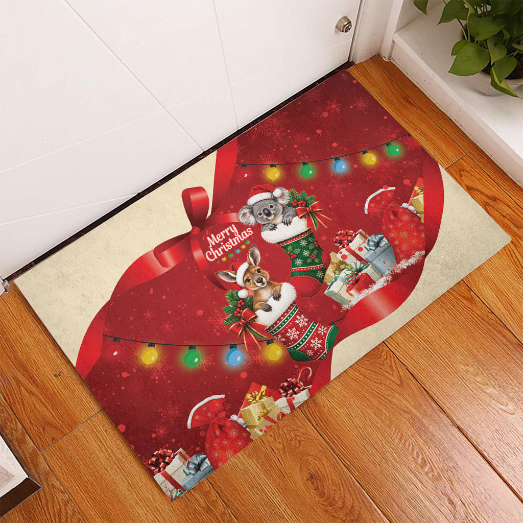 Kangaroo Koala Cockatoo Christmas Australia Rubber Doormat Aussie Xmas Sock Coquette Bow